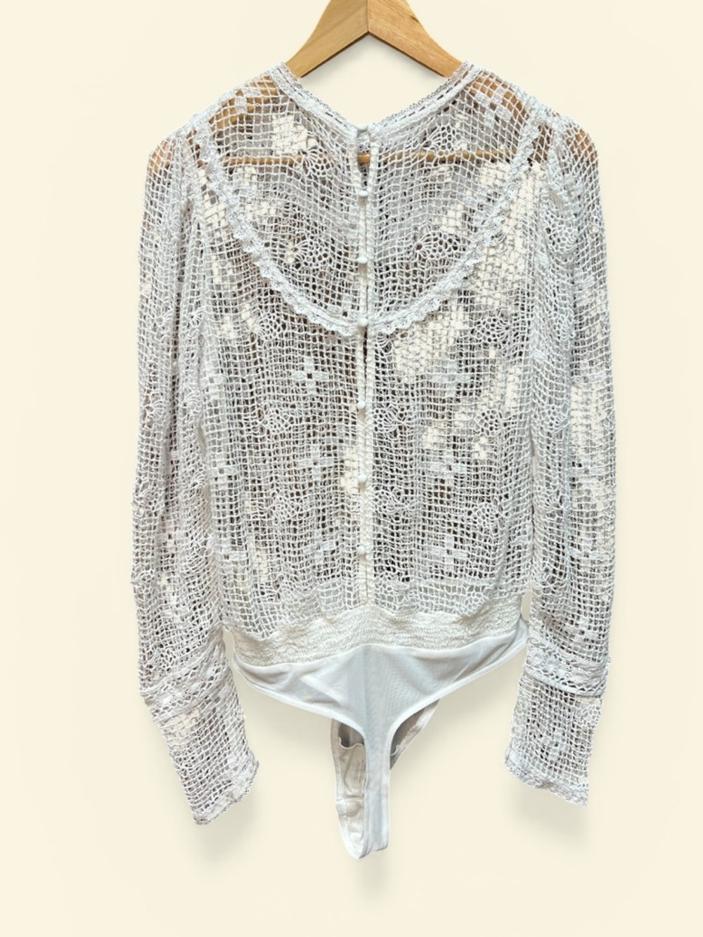 Free People Intimately 70s style Crochet Long-Sleeve Sheer Bodysuit - Picture 6 of 11